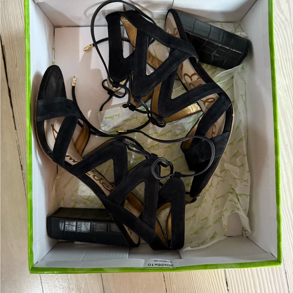 Sam Edelman Black Suede Gladiator Block Heel Sandals